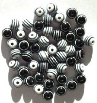 50 8mm Acrylic Black & White Striped Rounds